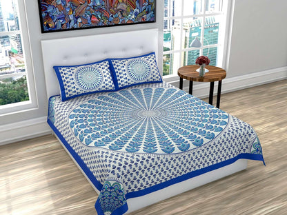 Jaipuri printed cotton double bedsheet with traditional patterns, featuring vibrant colors and intricate designs.