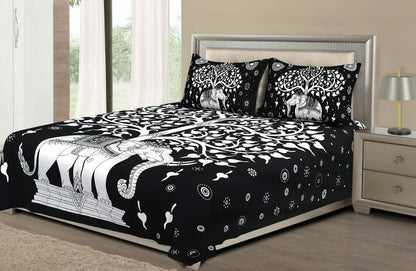 Jaipuri printed cotton double bedsheet with vibrant traditional patterns, perfect for adding colorful elegance to a bedroom.