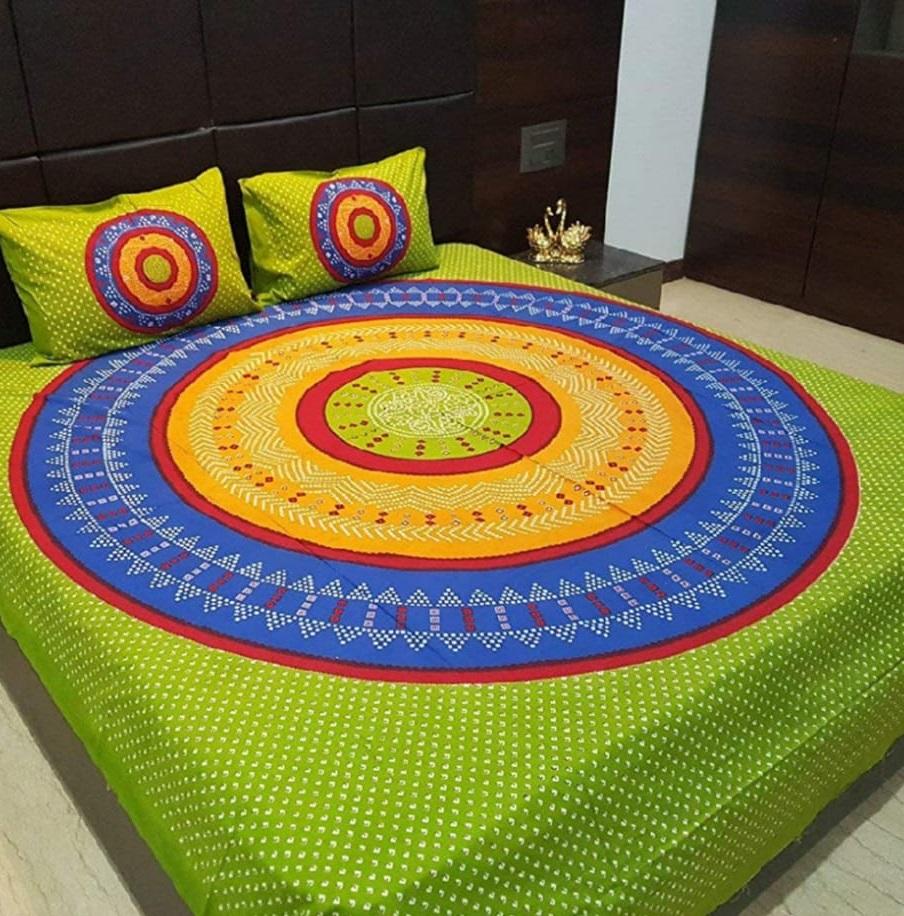 Jaipuri printed cotton double bedsheet with traditional patterns, showcasing vibrant designs and soft, comfortable fabric.