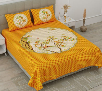 Jaipuri printed cotton double bedsheet with vibrant traditional patterns and colorful motifs, perfect for bedroom decor.