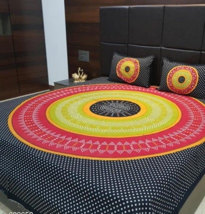 Jaipuri printed cotton double bedsheet with vibrant traditional patterns, ideal for a comfortable and colorful bedroom decor.