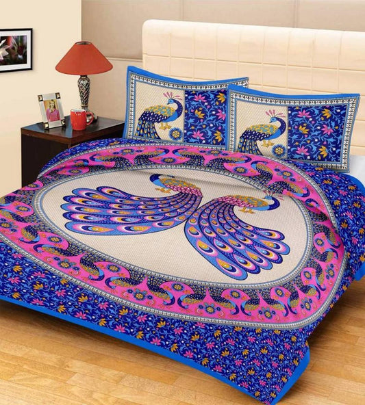 Jaipuri printed cotton double bedsheet with vibrant traditional patterns, designed by Drpshippr for a colorful bedroom look.