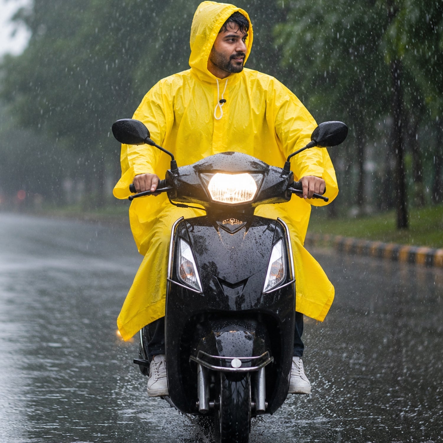 Reusable Waterproof Raincoat Hooded Long Rain Poncho Yellow (1 Pc)
