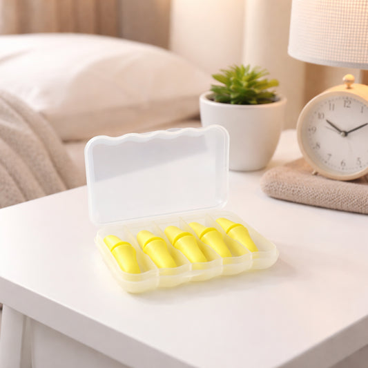 Wukusy soft reusable foam ear plugs with storage case, shown in a close-up image, designed for noise reduction and comfort.
