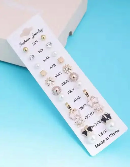 Combo of 17 Earrings Pair for Girls – Metal Studs Earrings Set