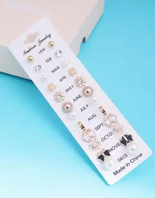 Combo of 17 Earrings Pair for Girls – Metal Studs Earrings Set