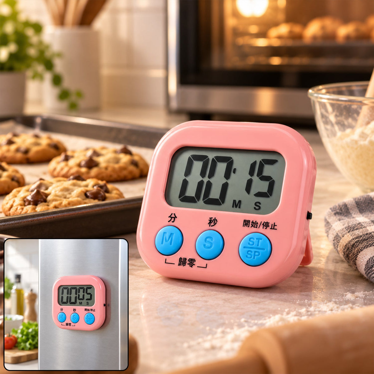 Digital Kitchen Timer With Lcd Display Magnetic Back And Foldable Stand (1 Pc)