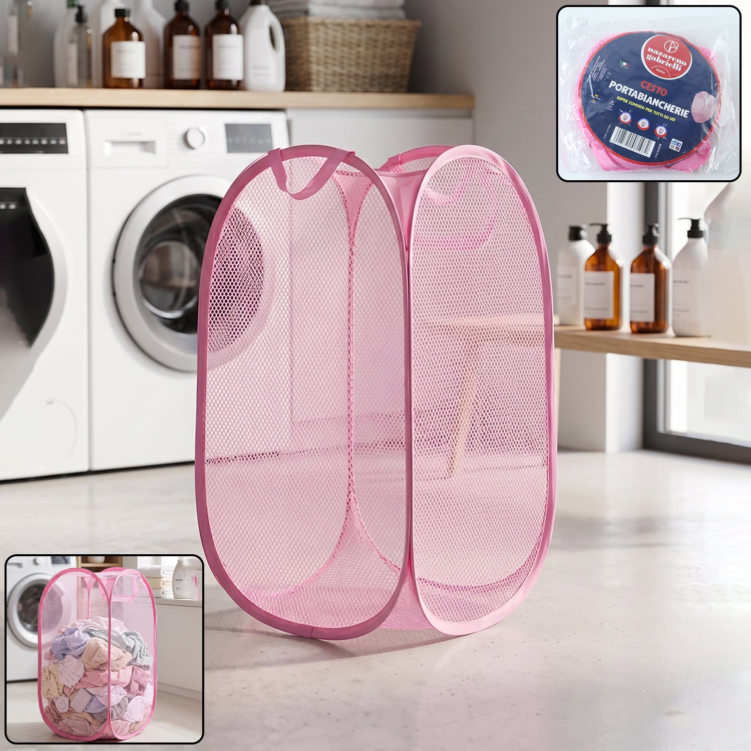 Foldable Mesh Laundry Basket Lightweight Clothes Hamper (1pc 32x32x58cm)