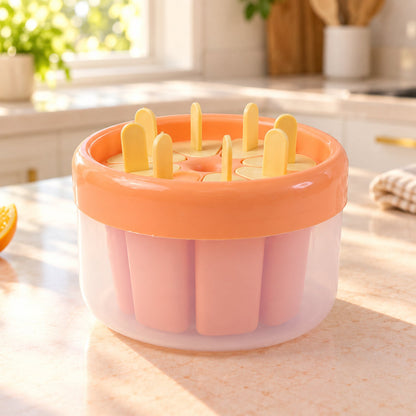 Wukusy plastic round ice cream candy mold with reusable sticks, perfect for making frozen pops in 8-cavity design.