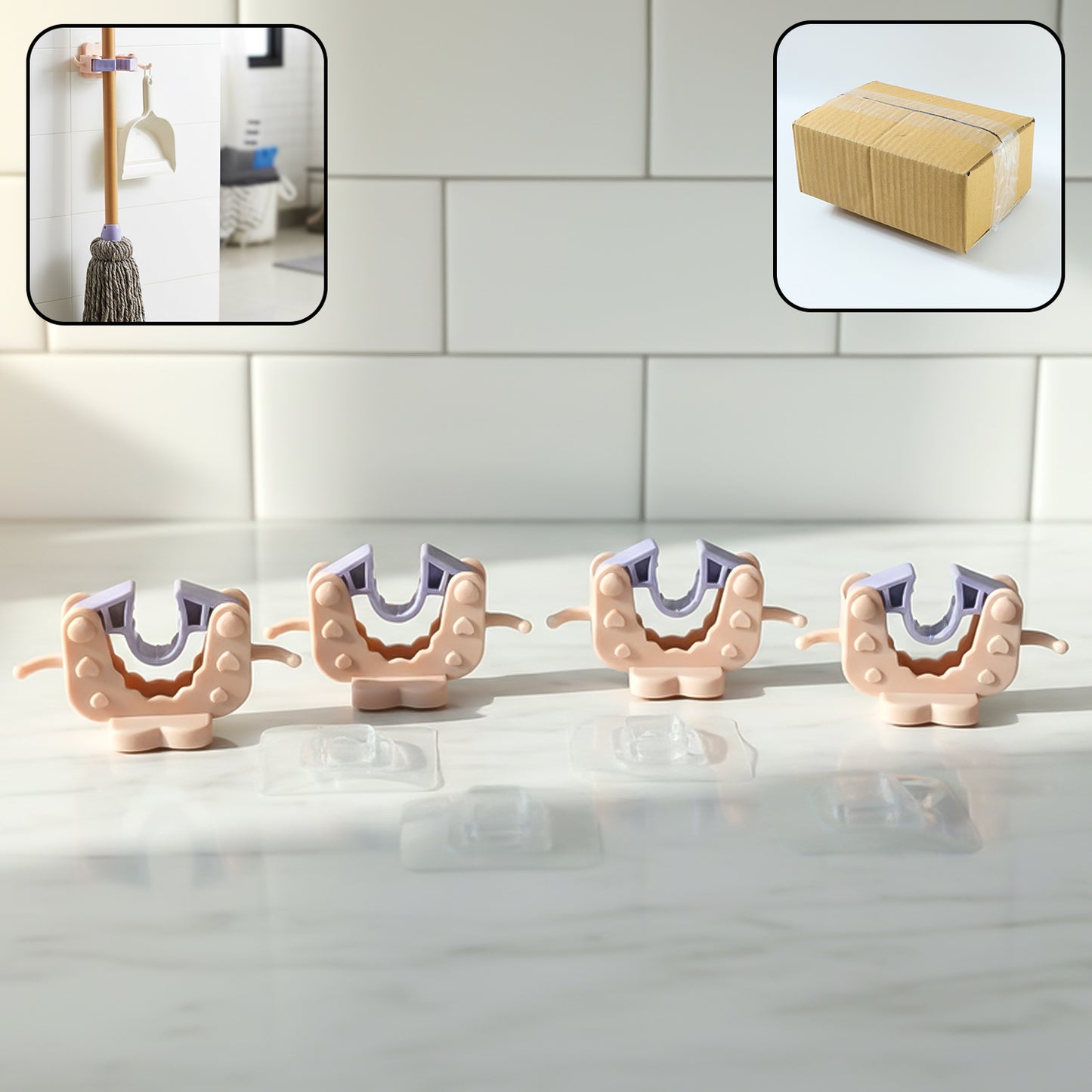 Wall Mounted Broom  Mop Holder Clips (4 Pc Set)
