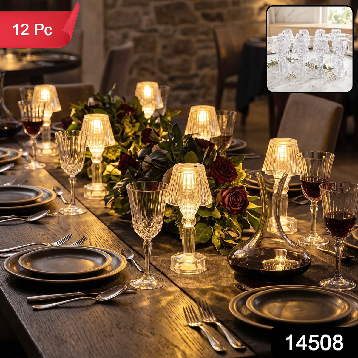 Mini Crystal Style Led Table Lamp Set Warm Glow Decor Light (12 Pc)