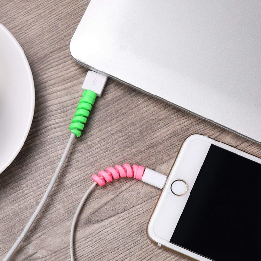 Wukusy Spiral Charger Spring Cable Protector for mobile data cables, prevents tangling and damage, shown on a white background.