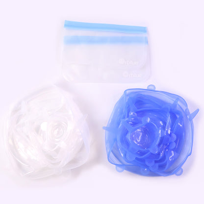 12 Peace Reusable Stretch Lids Set With 2 Storage Pouches  Flexible Food Cover Lids