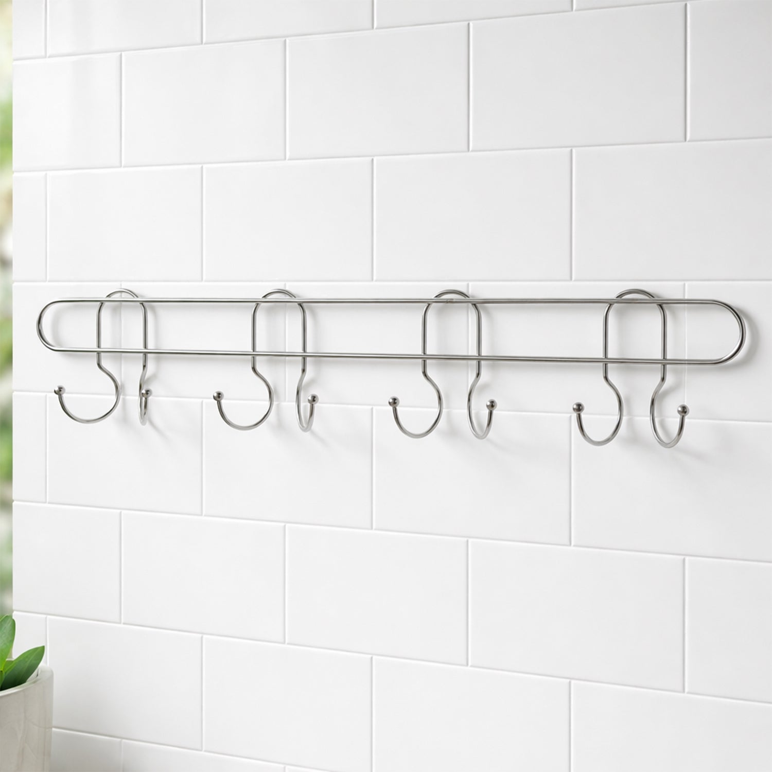 Heavy Duty Stainless Steel Wall Mounted Hook Rack (1 Pc)