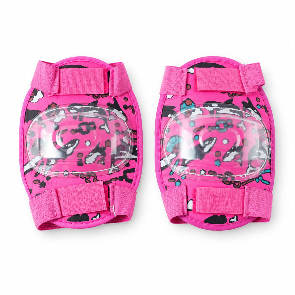 Pair of Wukusy adjustable kids elbow protection pads for cycling, skating, and scooter play, shown in black with adjustable straps.