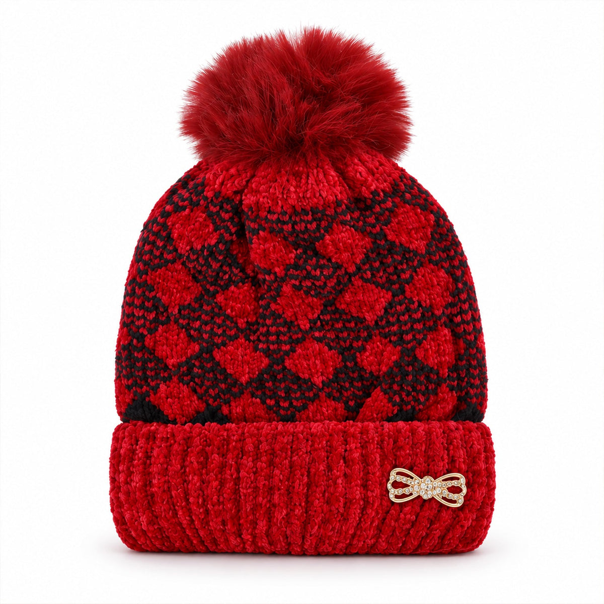 Wukusy soft knitted winter beanie cap with pom pom and inner lining, warm and cozy for cold weather, shown on a mannequin head.