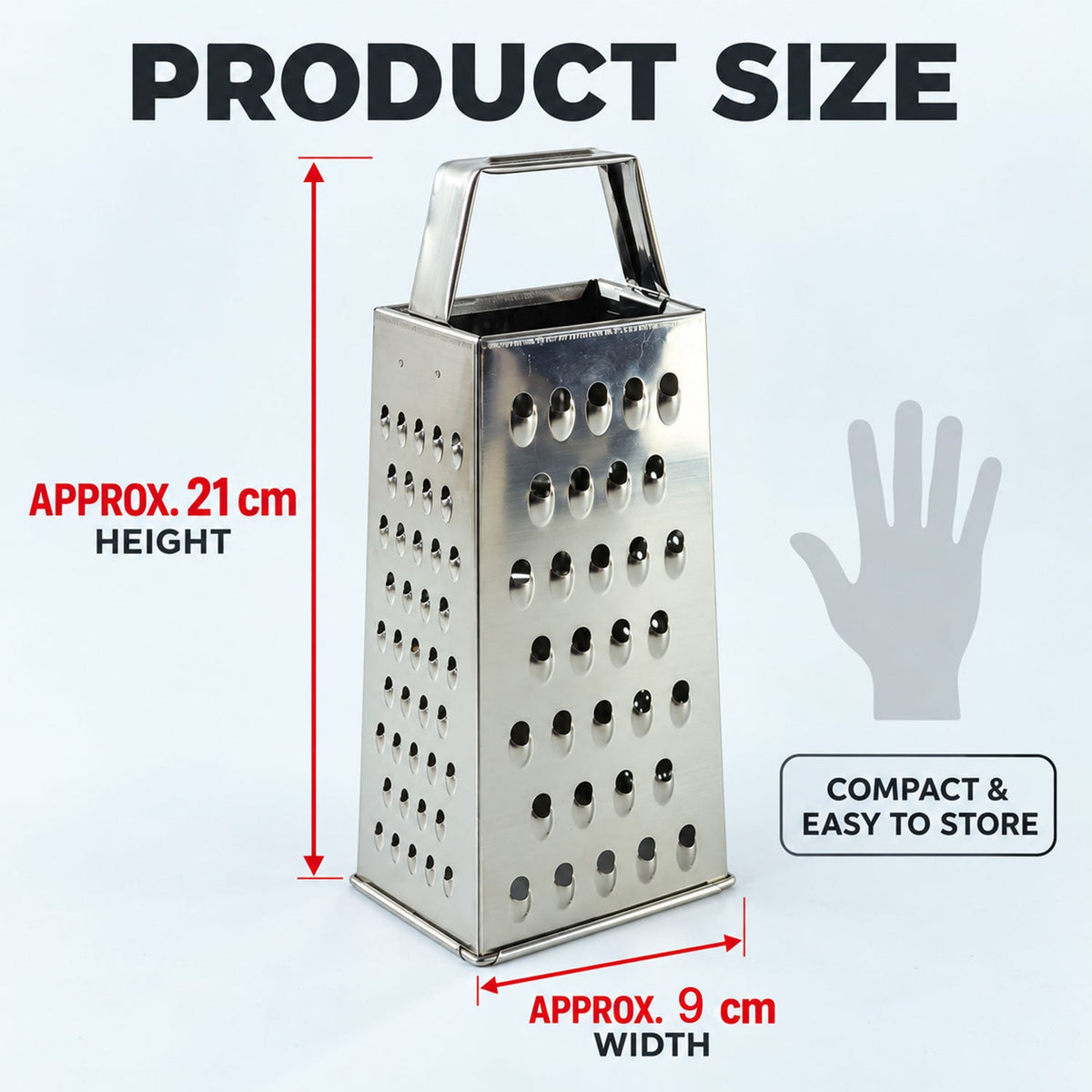 Wukusy 5-in-1 steel box grater and vegetable slicer for cheese shredding and kitchen food prep, showing multiple grating surfaces