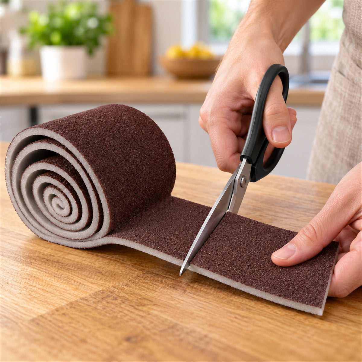 Wukusy abrasive sponge cleaning roll for kitchen pots and pans, 9x100 cm, used for scrubbing and removing tough grime.