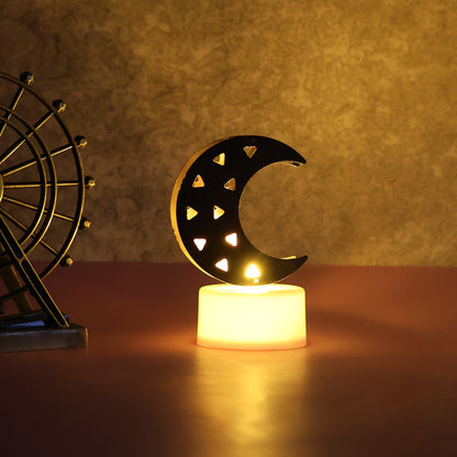 Set of four moon-shaped flameless LED candles by Wukusy, decorative home decor with warm glowing moon designs.