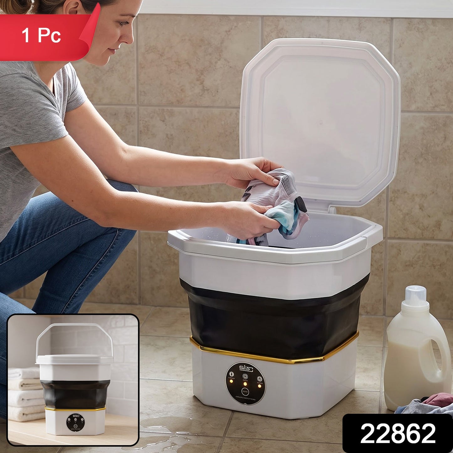 Mini Electric Folding Washing Machine For Small Clothes And Travel Laundry (1 Pc)