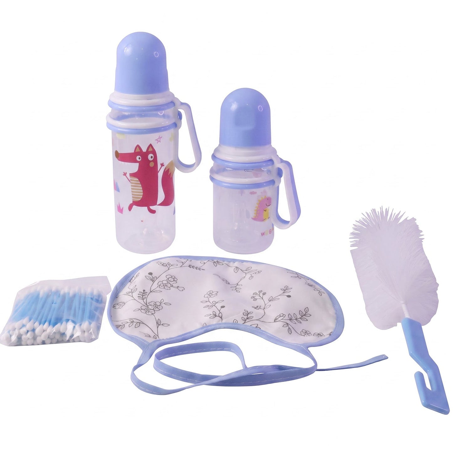 Plastic Baby Feeding Bottle Set With Bib Brush And Cotton Buds (1 Set)