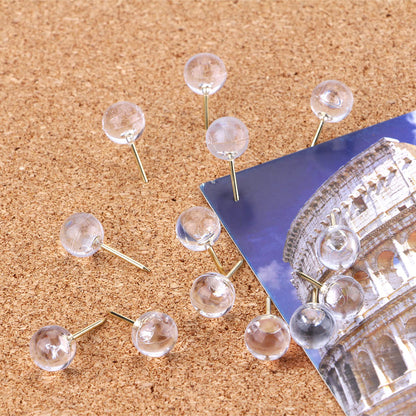 Set of 30 transparent crystal head push pins for notice boards, featuring clear, durable plastic heads by Wukusy.