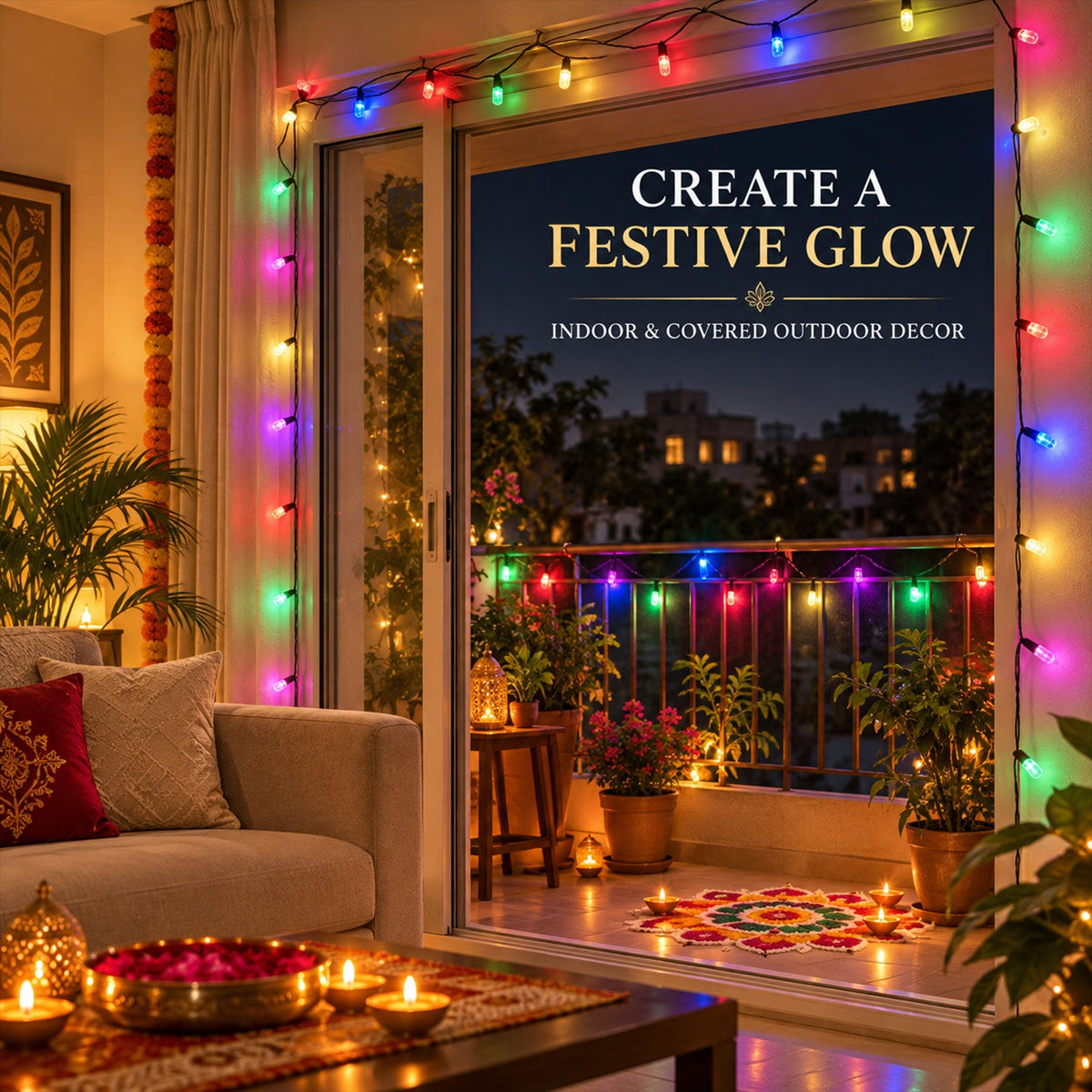 Wukusy decorative LED string lights, 8 meters long, with warm white bulbs for festive home and window decoration.