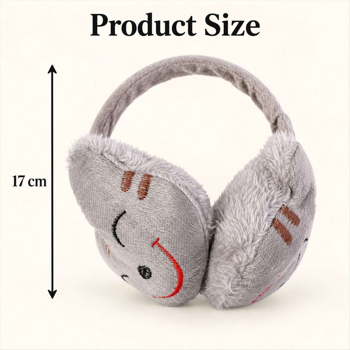 Wukusy Smiley plush winter ear muffs for cold weather, soft and cozy with a cheerful smile design for everyday warmth.