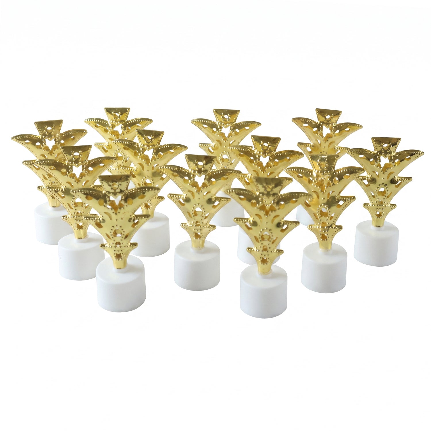 Set of 12 Wukusy golden Christmas tree LED tealight candles for festive home decor, with warm glowing festive ambiance.