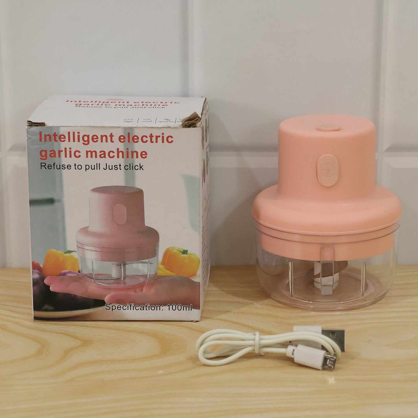 Usb Rechargeable Mini Garlic Chopper 100ml With Dual Blade And Clear Bowl (1 Pc)