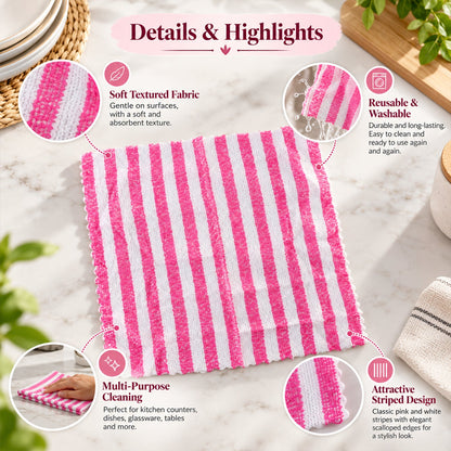 Set of five Wukusy striped microfiber kitchen cleaning cloths, 28x28 cm, ideal for home cleaning and drying tasks.