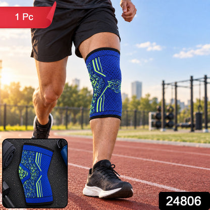 Wukusy sports knee support sleeve with flexible knit for comfortable everyday wear, shown in black on a white background.