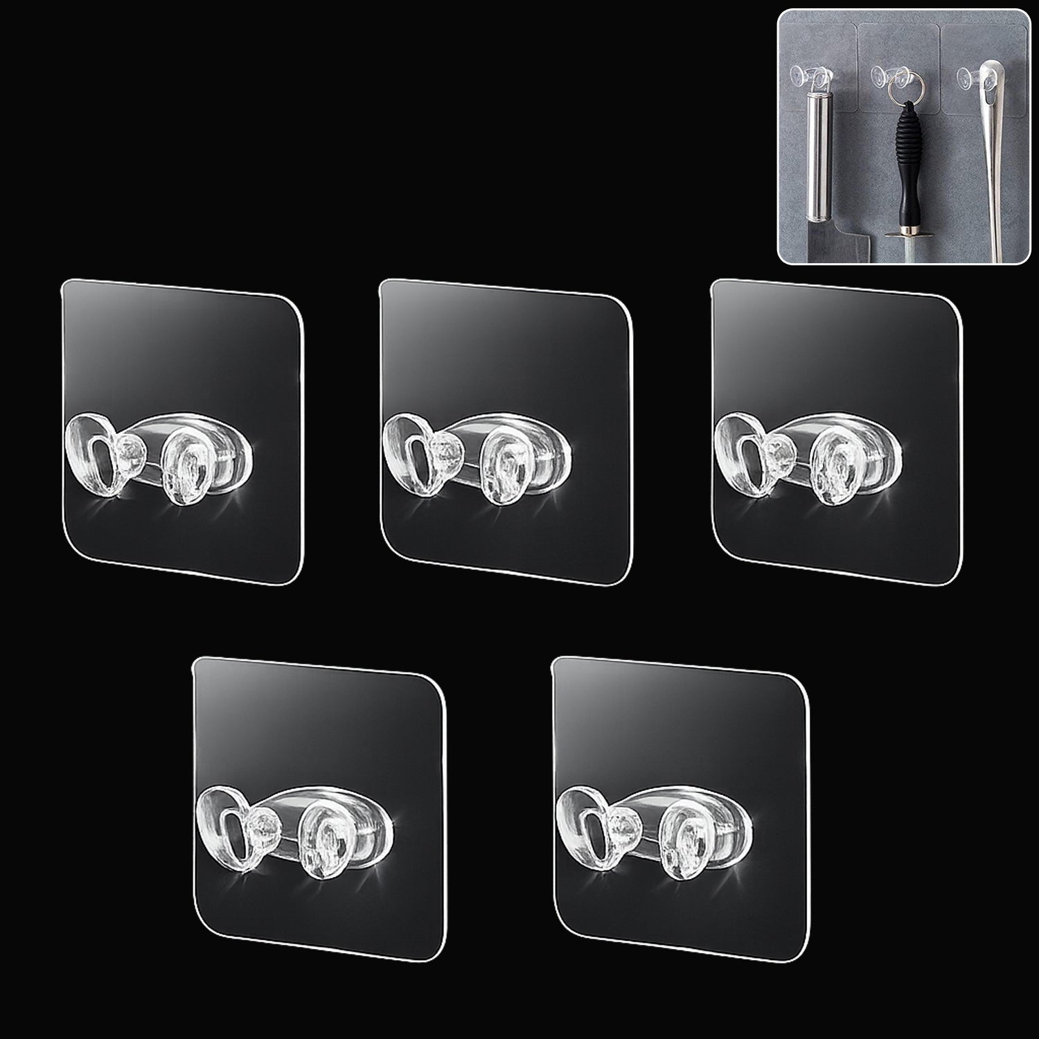 Adhesive Plastic Wall Hook Self Stick Hanger Strong Hold (5 Pc)