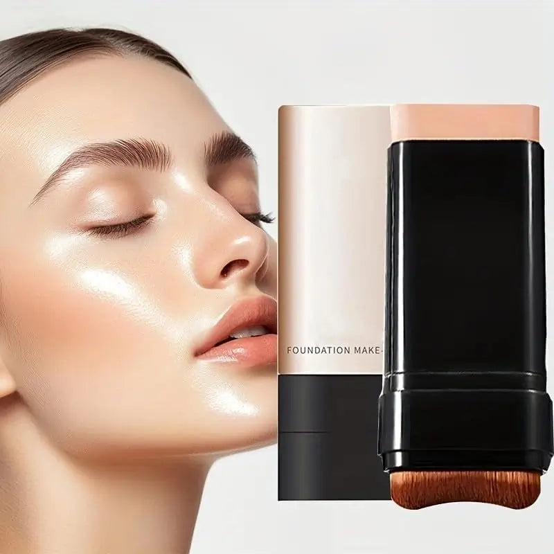 2 in 1 Luxury Anti-Wrinkle Foundation Stick, Long-Lasting Double Head Foundation Make Up Stick with Brush, (Natural, 1 PCS)