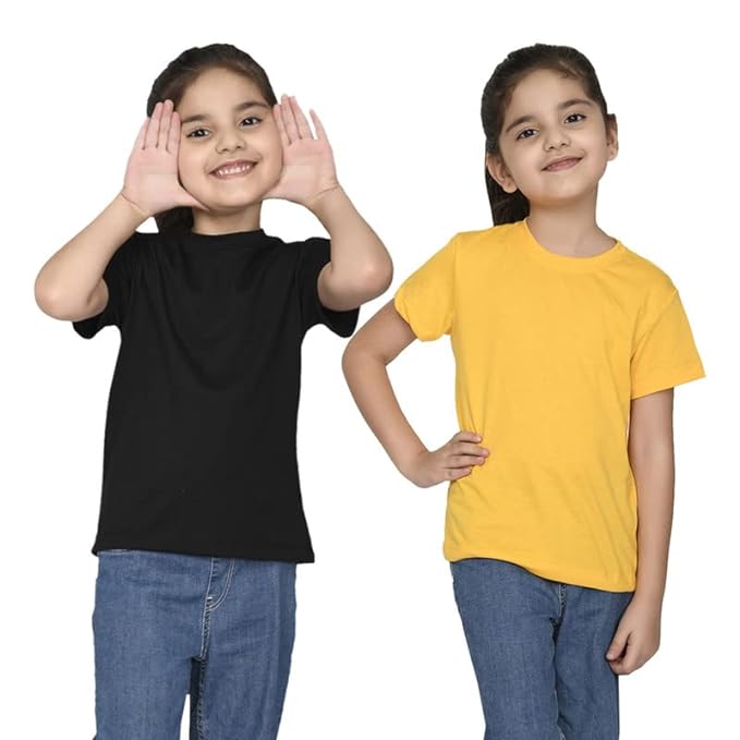 Two girls wearing pink and purple half-sleeve T-shirts from Seasons, showcasing casual style and comfortable fit.