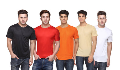 Men's round neck slim fit polyster dri - fit tshirt (Pack of  5)