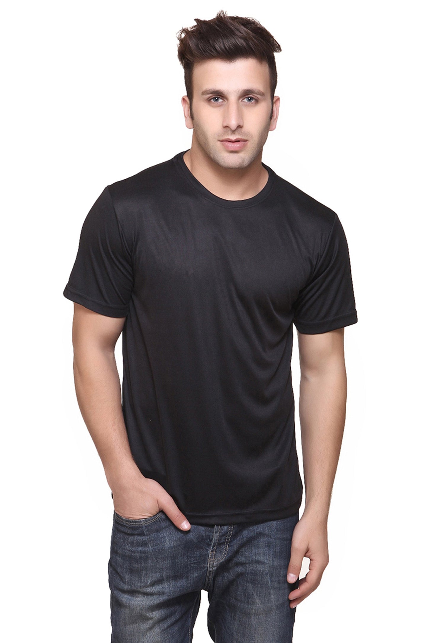 Men's round neck slim fit polyster dri - fit tshirt (Pack of  5)
