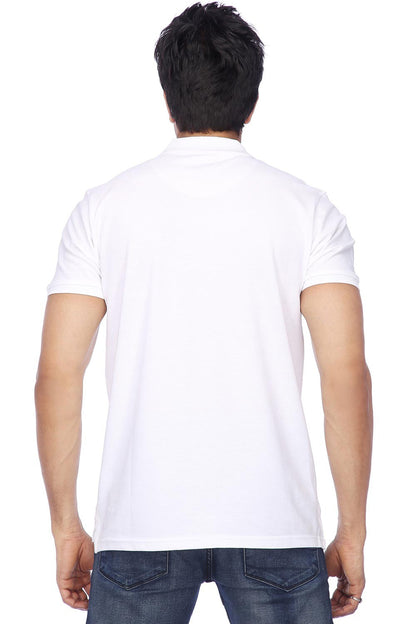 White cotton blend polo collar men's T-shirt from Drpshippr's Men's Collection, featuring a classic polo neckline and short sleeves.