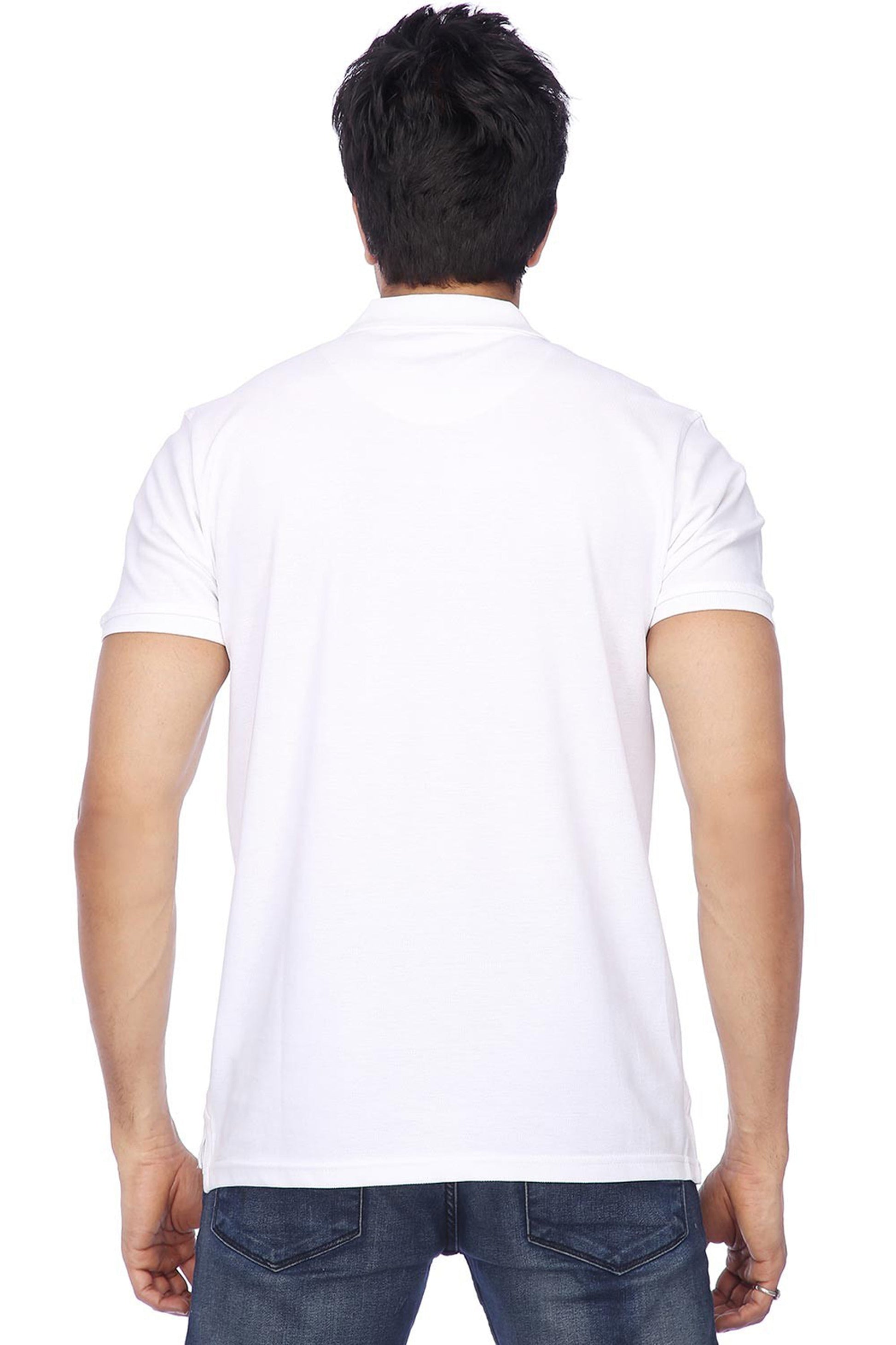White cotton blend polo collar men's t-shirt from Drpshippr men's collection, featuring a classic polo neckline and comfortable fit.