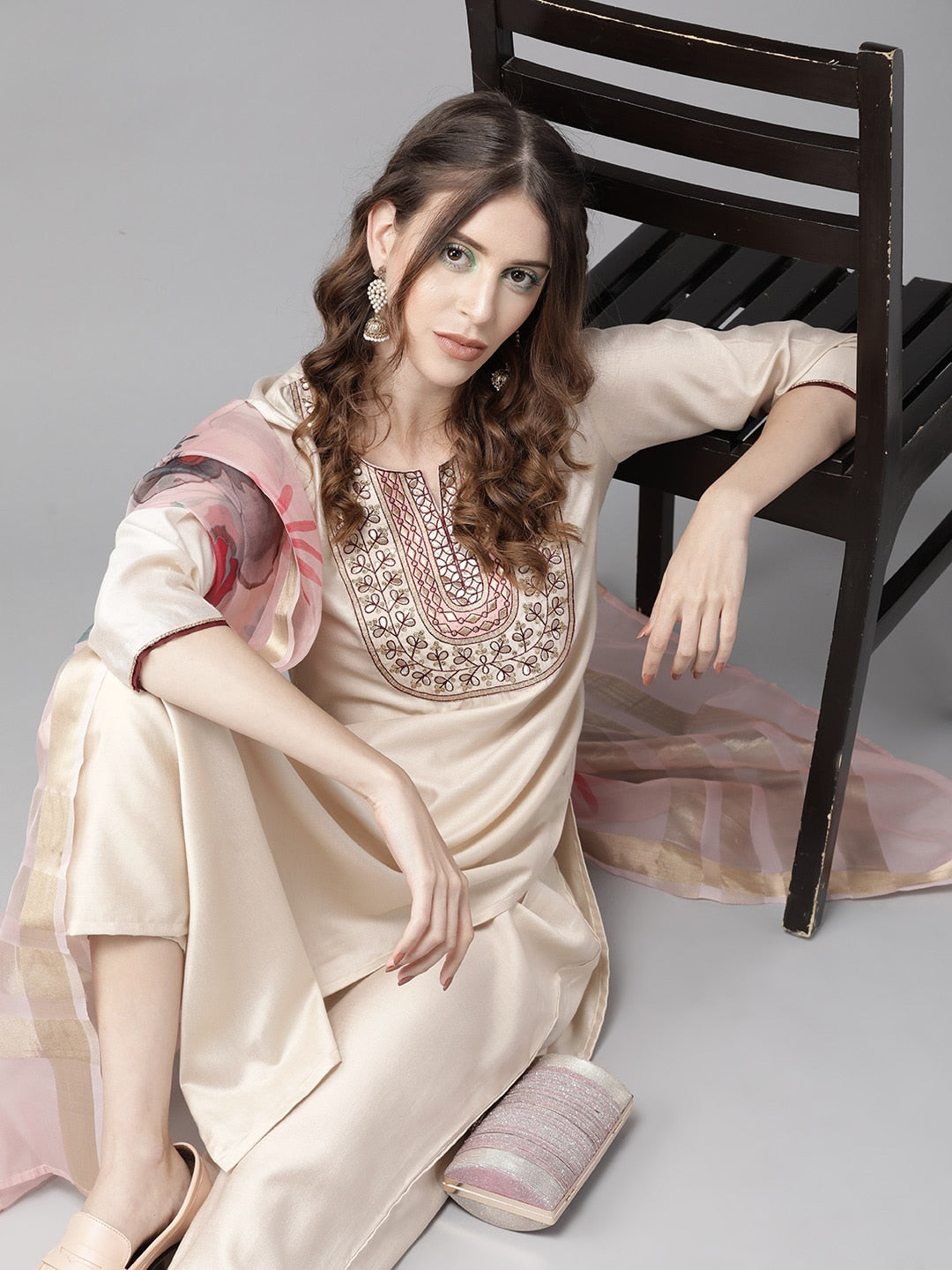 Elegant red embroidered suit from the Kiara Red Love collection by Drpshippr, featuring intricate embroidery and traditional design.