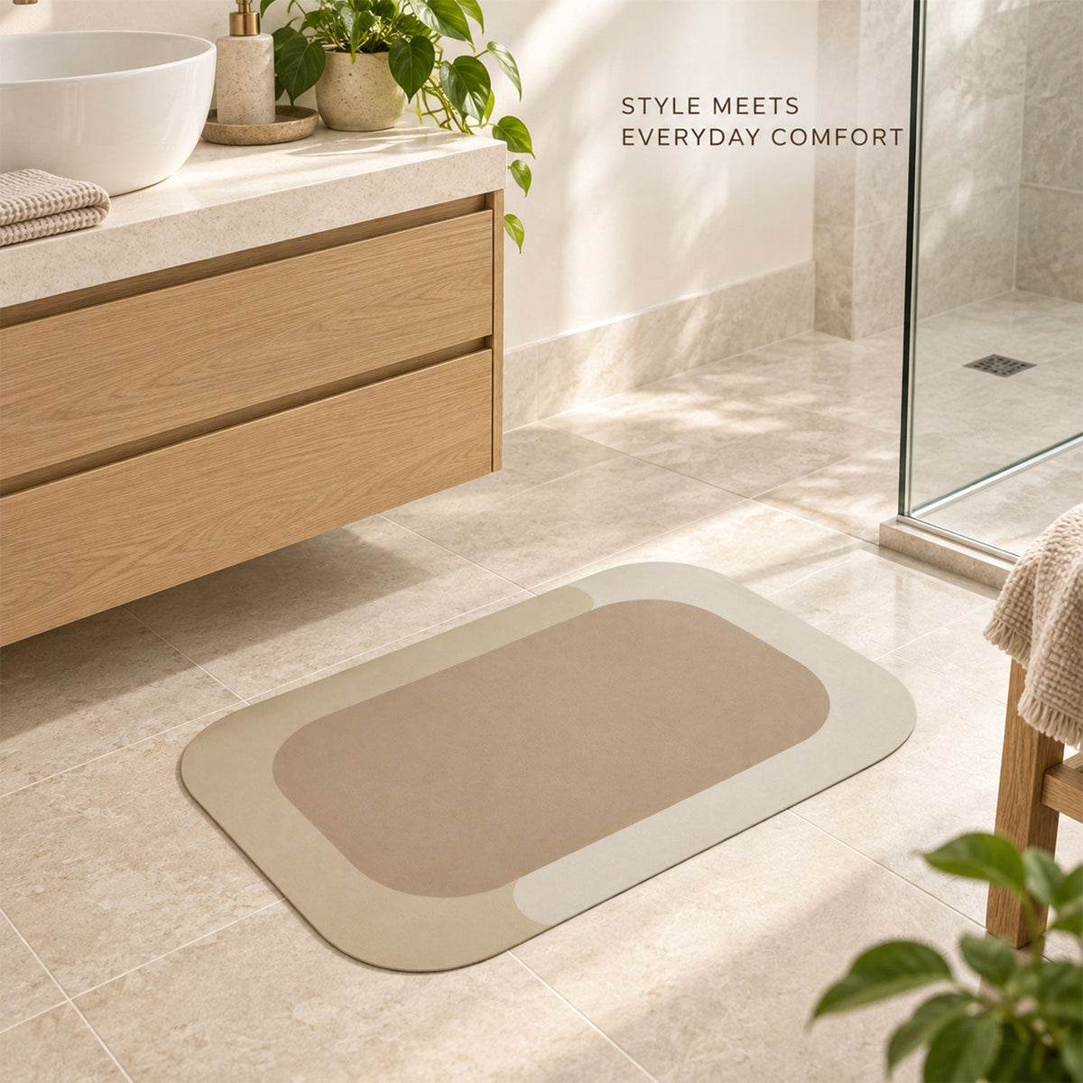 Wukusy decorative bathroom floor mat with soft top surface and border, 59x40 cm, ideal for adding comfort and style to your bathroom.
