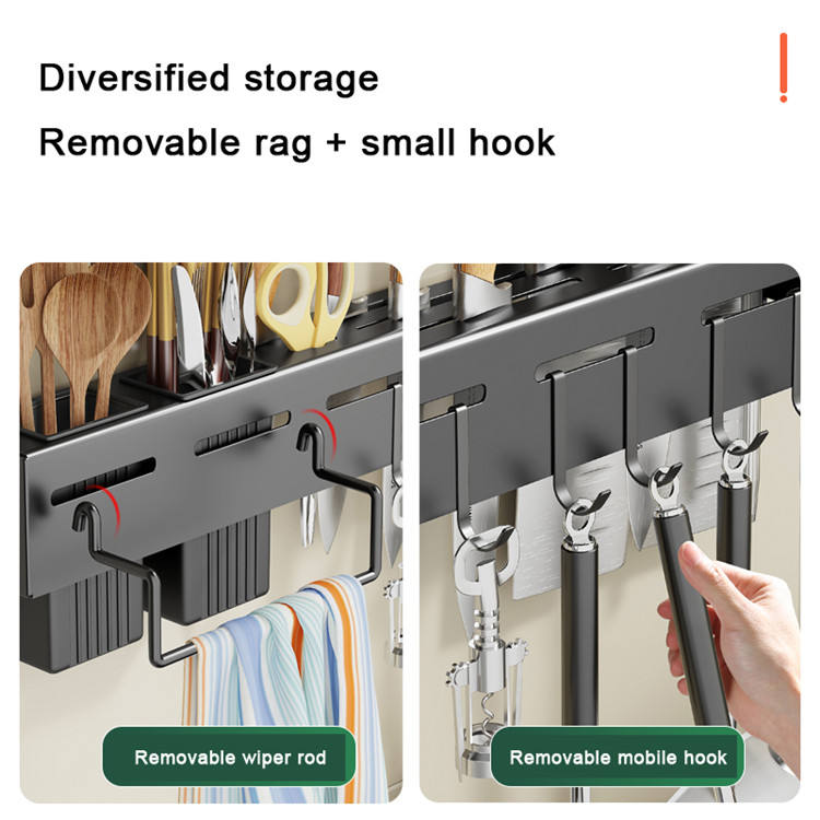 Stainless steel kitchen shelf with wall-mounted knife holder, part of Drpshippr home decor and lighting collection.