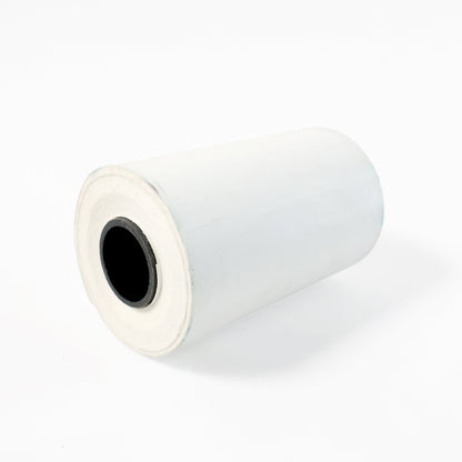 Wukusy thermal label roll for barcode printing, measuring 57x34 cm, with printed barcode labels on a white background.