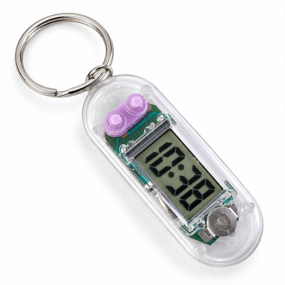 Wukusy transparent digital clock keychain with LCD display showing time, compact and portable for everyday use.