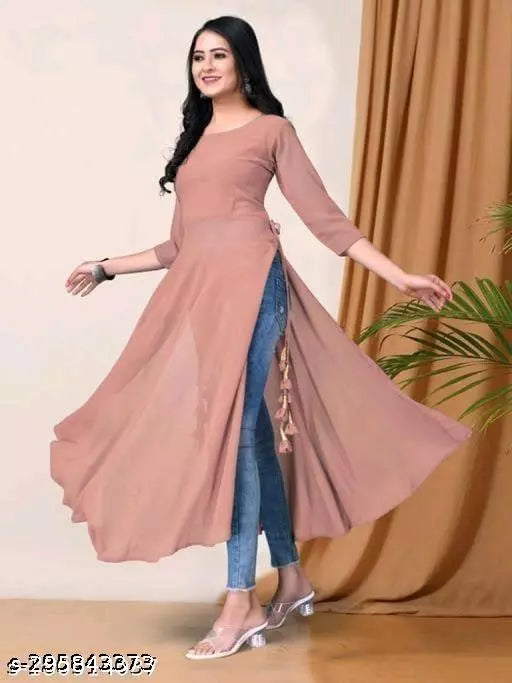 Pink women’s Georgette A-line Kurti with classic design, stylish and comfortable for everyday wear from FIZZI SHOP.