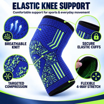 Wukusy sports knee support sleeve with flexible knit, designed for comfortable everyday wear and knee stabilization.