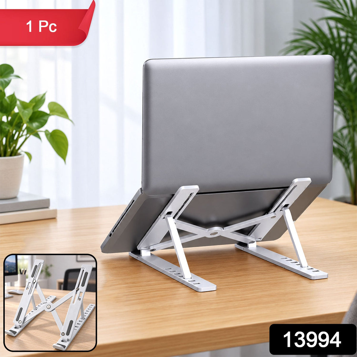 Wukusy portable foldable laptop stand with adjustable height and angle, supporting ergonomic workspace setup.