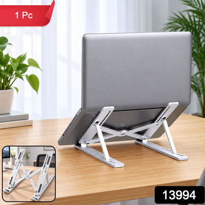 Wukusy portable foldable laptop stand with adjustable height and angle, supporting ergonomic workspace setup.