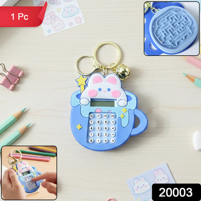 Wukusy cute cartoon bunny calculator keychain with mini digital display, featuring a playful bunny design and compact size
