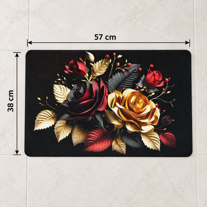 Wukusy decorative floral rose print bathroom floor mat with indoor use, 58x38 cm, featuring vibrant rose design on soft fabric.